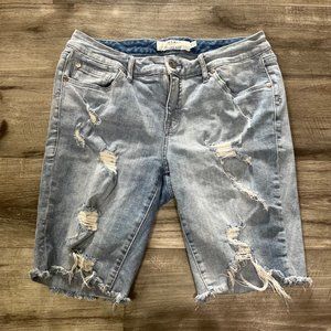 Torrid High Rise Distressed Denim Bermuda Jean Shorts Blue Women’s Size 10